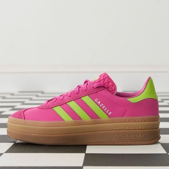 Adidas Gazelle Bold Neon Pink and Lime Sneakers - Picture 8 of 12